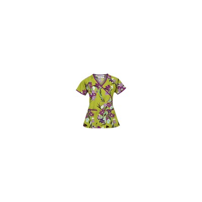 UA Island Bouquet Giddy Green Mock Wrap Scrub Top