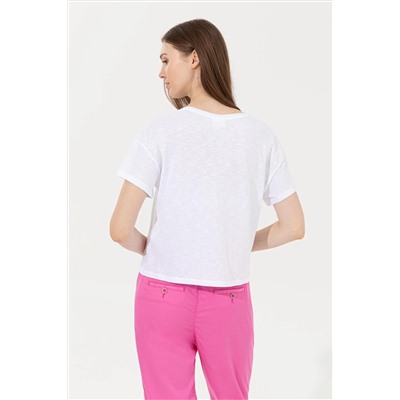 Kadın Mint Bisiklet Yaka Crop Tişört