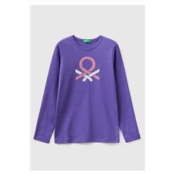 United Colors of BenettonKız Çocuk 30F Logo Baskılı T-Shirt Mor