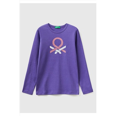 United Colors of BenettonKız Çocuk 30F Logo Baskılı T-Shirt Mor