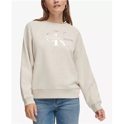 CALVIN KLEIN JEANS Women's Foil-Sliced Monogram Logo Sweatshirt