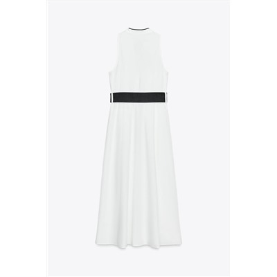 CONTRAST TRIM POPLIN MIDI DRESS