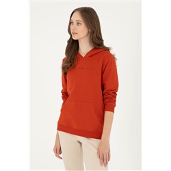 Kadın Kiremit Kapüşonlu Sweatshirt