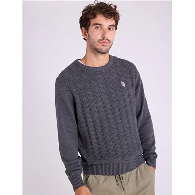 VERTICAL TEXTURED CREW NECK SWEATER