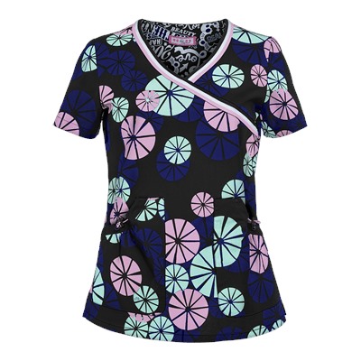 Koi Scrubs Umbrellas Mock Wrap Print Top