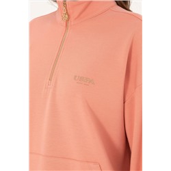 Kadın Somon Dik Yaka Fermuarlı Sweatshirt