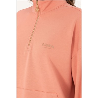 Kadın Somon Dik Yaka Fermuarlı Sweatshirt