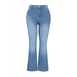 More Sustainable Koyu Mavi Yüksek Bel Comfort Straight Fit Büyük Beden Jeans TBBAW24CJ00045