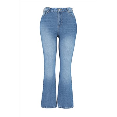 More Sustainable Koyu Mavi Yüksek Bel Comfort Straight Fit Büyük Beden Jeans TBBAW24CJ00045