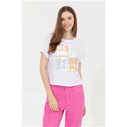 Kadın Mint Bisiklet Yaka Crop Tişört