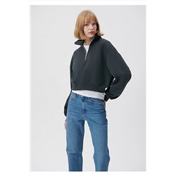 Mavi Polo Yaka Gri Yarı Fermuarlı Sweatshirt 1611755-80106