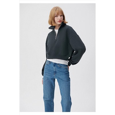 Mavi Polo Yaka Gri Yarı Fermuarlı Sweatshirt 1611755-80106