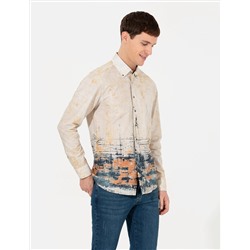 Bej Slim Fit Uzun Kollu Gömlek