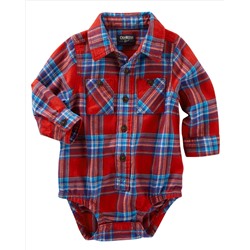 2-Pocket Plaid Button-Front Bodysuit