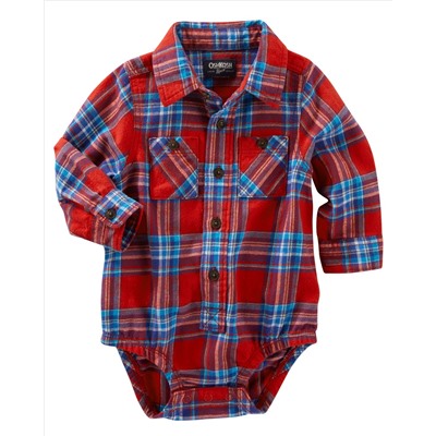 2-Pocket Plaid Button-Front Bodysuit