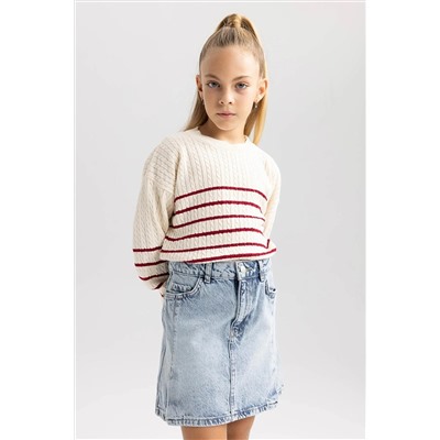 Defacto Kız Çocuk Regular Fit Bisiklet Yaka Kazak B1703A823WN