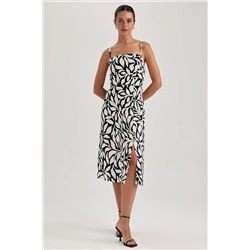 Defacto Slim Fit V Yaka Puantiye Kolsuz Midi Kısa Kollu Elbise U4663AZ23HS