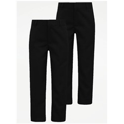 Boys Black Longer Length Regular Leg School Trouser 2 Pack