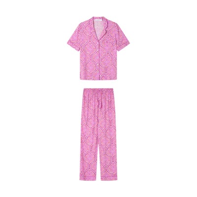 Pijama largo camisero viscosa estampado boho