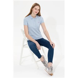 Kadın Açık Mavi Basic Polo Yaka Tişört