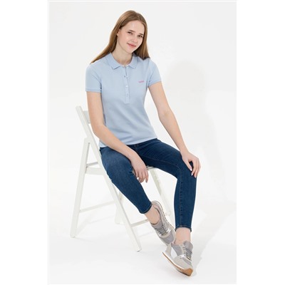 Kadın Açık Mavi Basic Polo Yaka Tişört