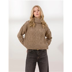 Balıkçı Yaka Vizon Crop Top Kazak