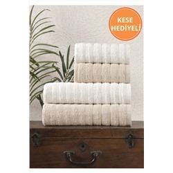 Rebeka Home Collection, 4 Lü Dalga Bej Krem Banyo Havlu Seti