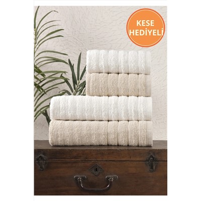 Rebeka Home Collection, 4 Lü Dalga Bej Krem Banyo Havlu Seti