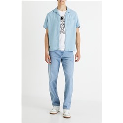 Camisa regular fit de lino - Azul