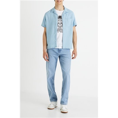 Camisa regular fit de lino - Azul