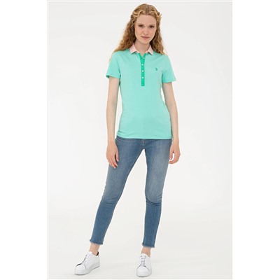 Kadın Mint Basic Polo Yaka Tişört