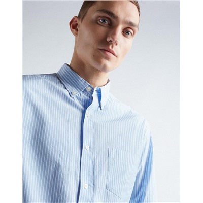 Popeline Striped Shirt, Men, Light Blue