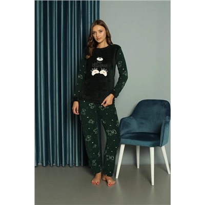 TAMPAP Kadın Kışlık Polar Pijama Takımı Peluş Desenli Takım Tampap 312358 4175282357