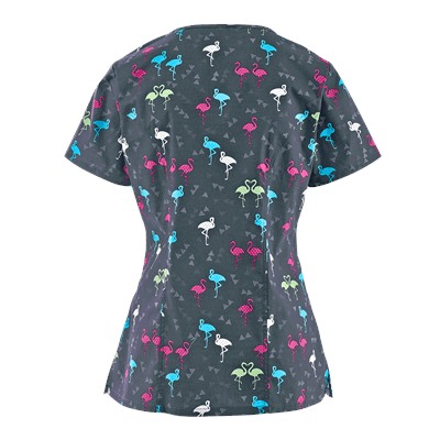Cherokee Scrubs Ready To Flamingo Print Top