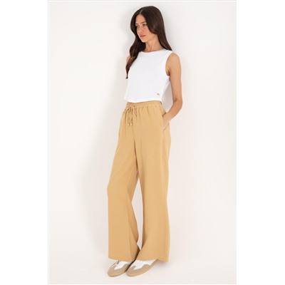 Kadın Camel Loose Relax Fit Kanvas Pantolon