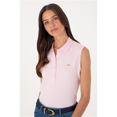 Kadın Açık Pembe Kolsuz Polo Yaka Tişört