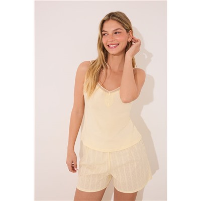 Pijama corto tirantes algodón amarillo