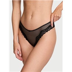 Tease Mesh Lace-Trim High-Leg Thong Panty