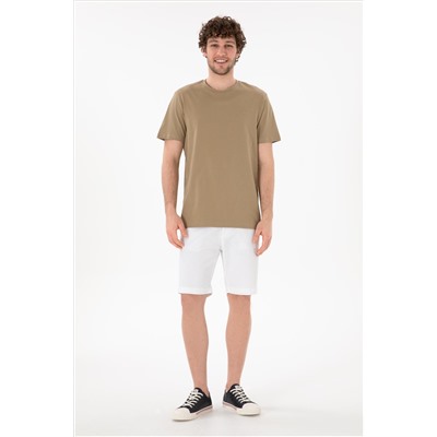 Erkek Regular Fit Bisiklet Yaka Haki Basic Tişört