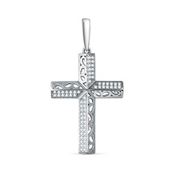 Подвеска крест из серебра с фианитами родированная 925 пробы П-2859-Р