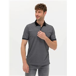 Siyah Regular Fit Baskılı Polo Yaka Tişört