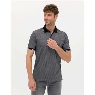 Siyah Regular Fit Baskılı Polo Yaka Tişört