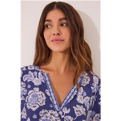 Camisola midi print flores azul