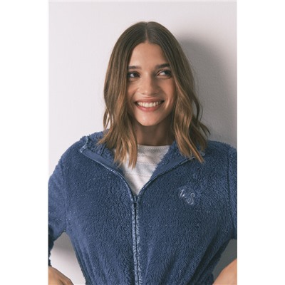 Bata midi capucha polar azul lurex