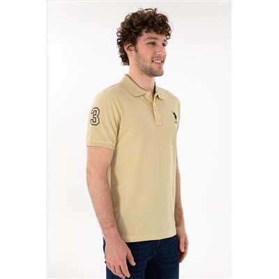 Erkek Slim Fit Polo Yaka Açık Haki Basic Tişört