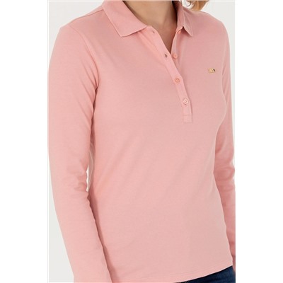 Kadın Pudra Basic Polo Yaka Sweatshirt