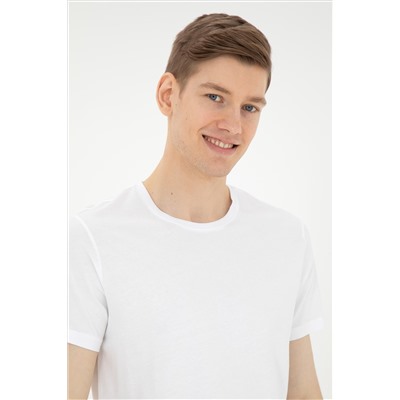 Erkek Regular Fit Bisiklet Yaka Beyaz Tişört