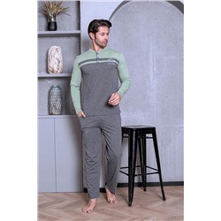 AHENGİM Erkek Pijama Takımı Uzun Kol Süprem Önü Parçalı Pamuklu Mevsimlik M58052263 1-2-10001206