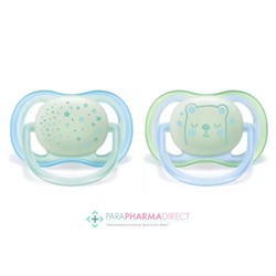 Avent Sucettes Ultra Air Night 0-6 mois Bleu & Vert x2
