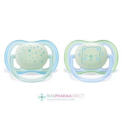 Avent Sucettes Ultra Air Night 0-6 mois Bleu & Vert x2